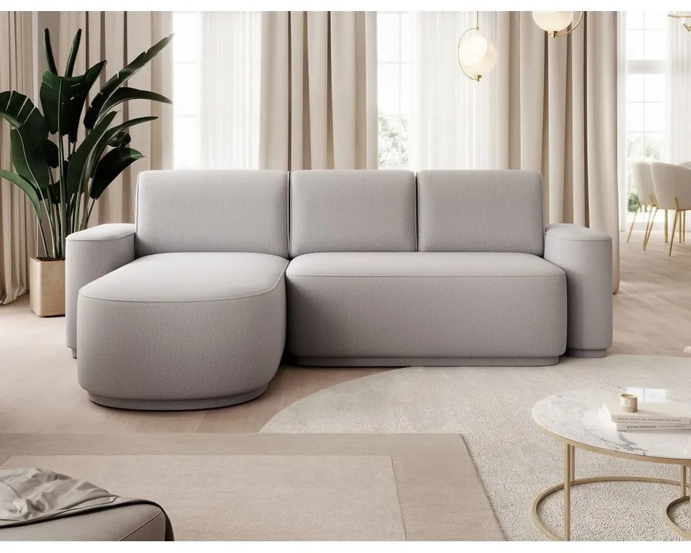 Divano angolare grigio chiaro allungabile/con contenitore (con penisola a sinistra/con chaise lounge) e rivestimento in ciniglia Aurumm – ELTAP