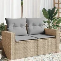 Divano da Giardino con Cuscini a 2 Posti Beige in Polyrattan 366093