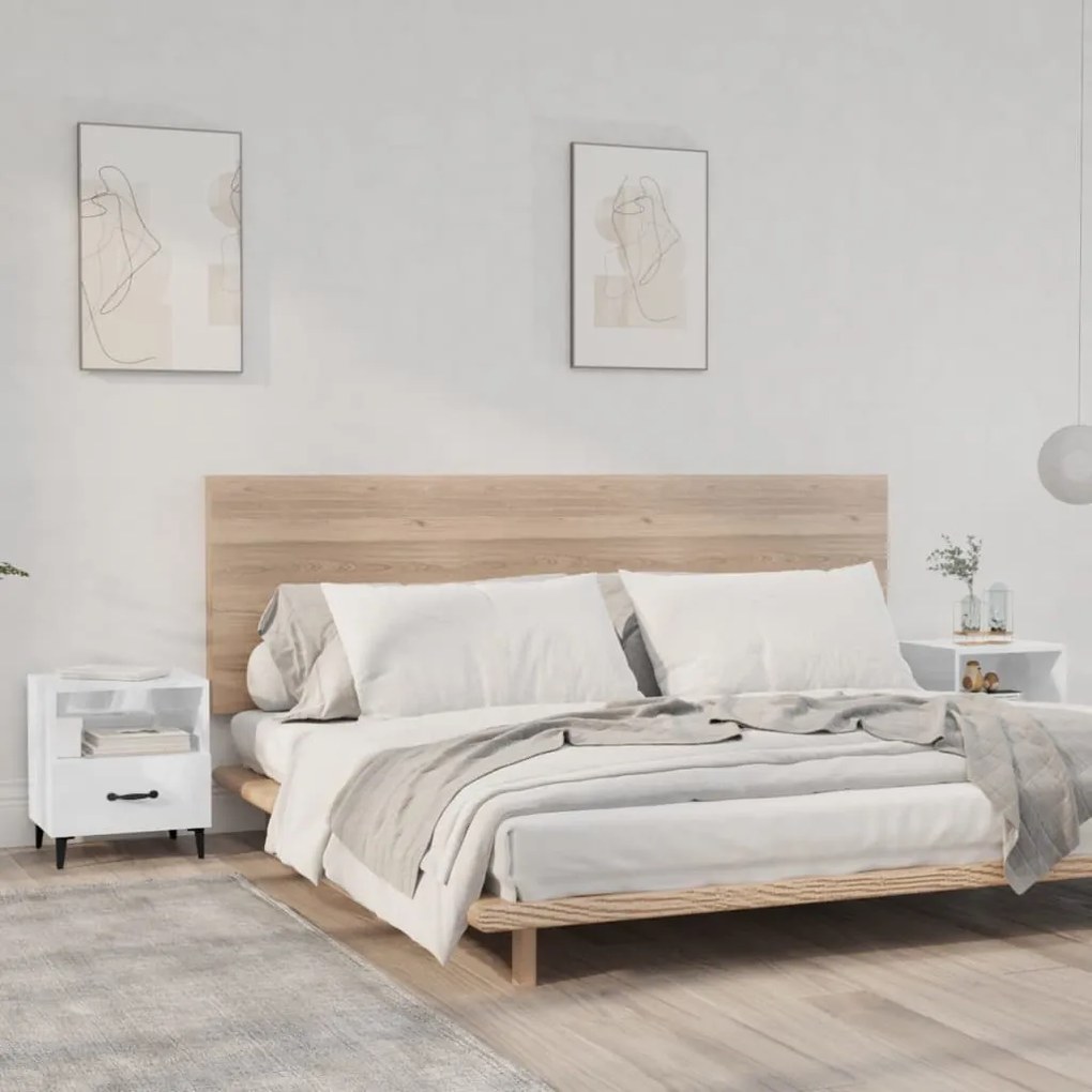 Comodini 2 Pz Bianco Lucido İn Legno Multistrato /