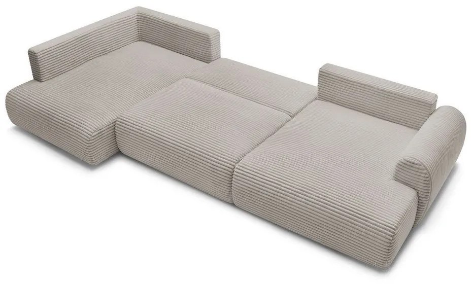 Divano angolare in grigio chiaro/beige allungabile (con penisola a destra/a forma di "U") con rivestimento in velluto a coste Lucien – Bobochic Paris