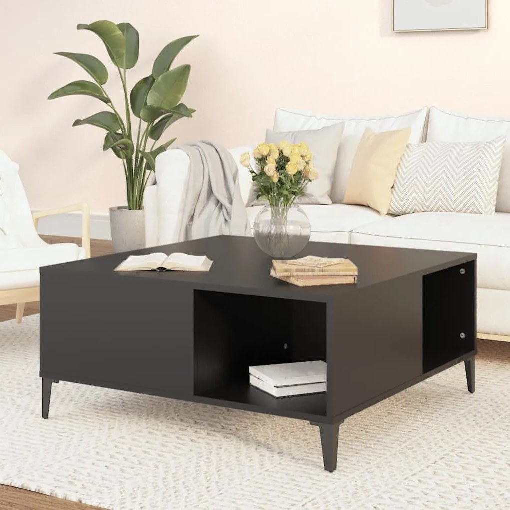 Tavolino Da Salotto Nero 80x80x36,5 Cm İn Legno Multistrato /