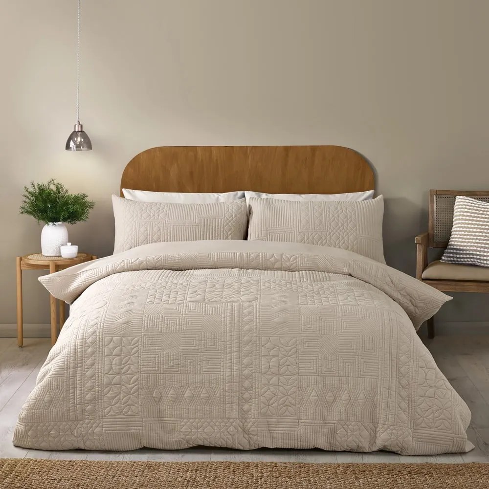Set copripiumino e federa beige per letto matrimoniale e per letto esteso 230x220 cm Folkstone Geo – Catherine Lansfield