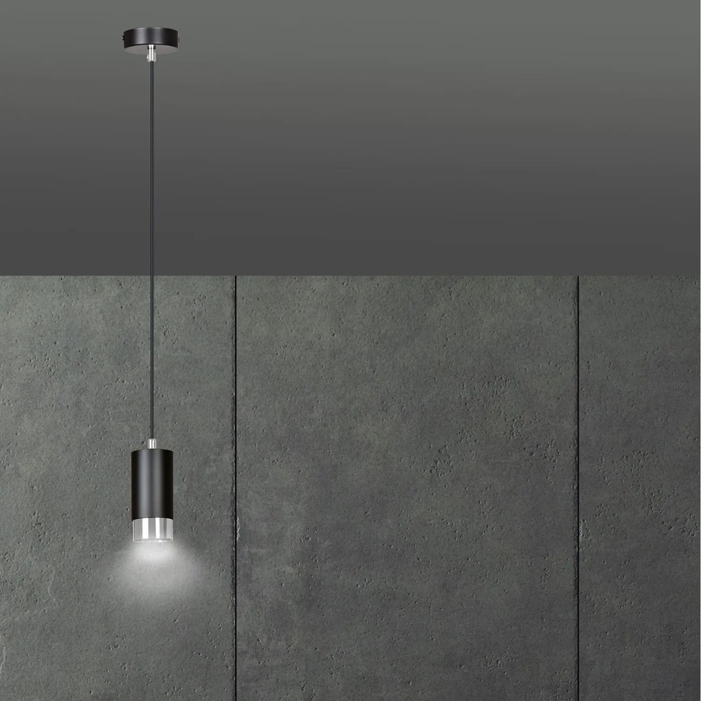 Sospensione Moderna 1 Luce Ivar A Cilindro In Acciaio Nero E Cromo