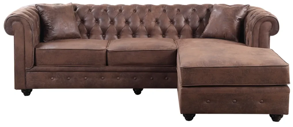 Divano angolare chesterfield reversibile in microfibra invecchiata Marrone - TOLEDO