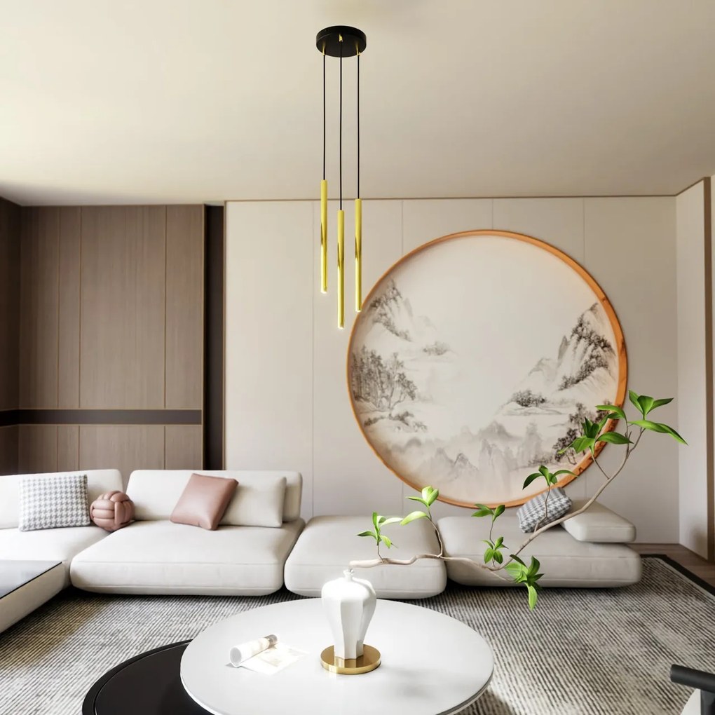 Lampadario a Sospensione in Acciaio SELTER 3 PREMIUM Nero e Oro 3xG9