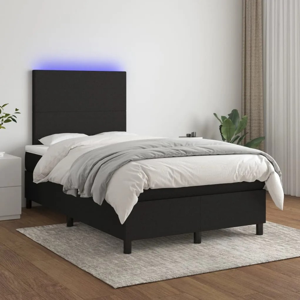 Letto A Molle Con Materasso E Led Nero 120x200cm İn Tessuto /
