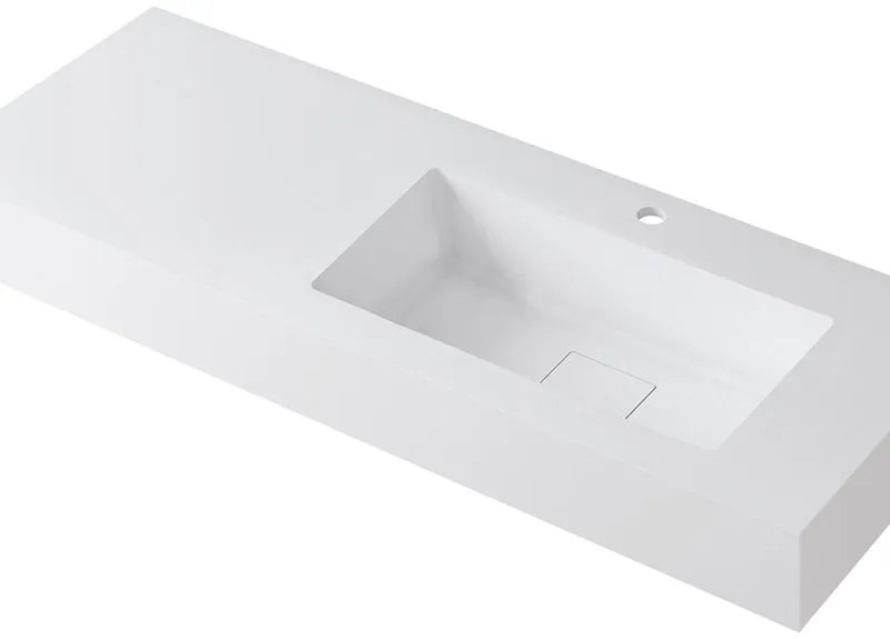 Lavabo a incasso rettangolare vasca a destra L 120.5 x H 15 x P 46 cm in resina bianco opaco