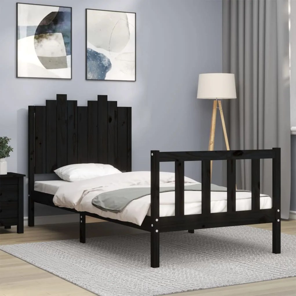 Giroletto Con Testiera Nero 90x190 Cm İn Legno Massello /