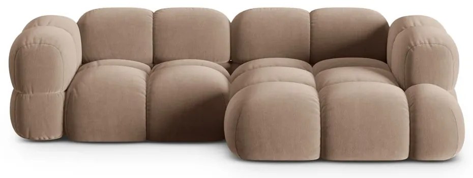 Divano angolare marrone (con penisola a destra/con chaise lounge) con rivestimento in velluto Loretto – Cosmopolitan Design