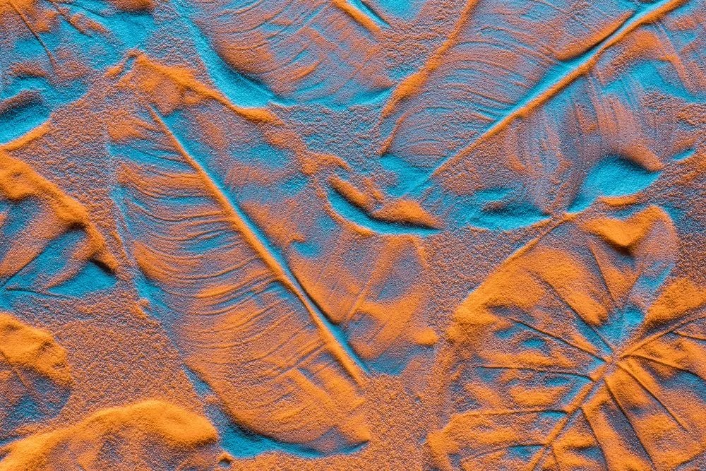 Quadro su tela – Texture di foglie sulla spiaggia di sabbia