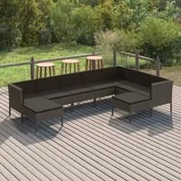 Set Divani da Giardino 9 pz con Cuscini in Polyrattan Grigio 3094434