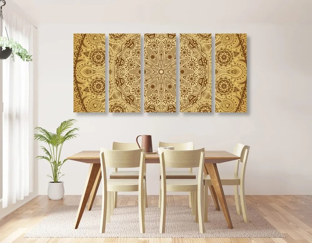 Quadri 5 pezzi – Mandala ornamentale con pizzo