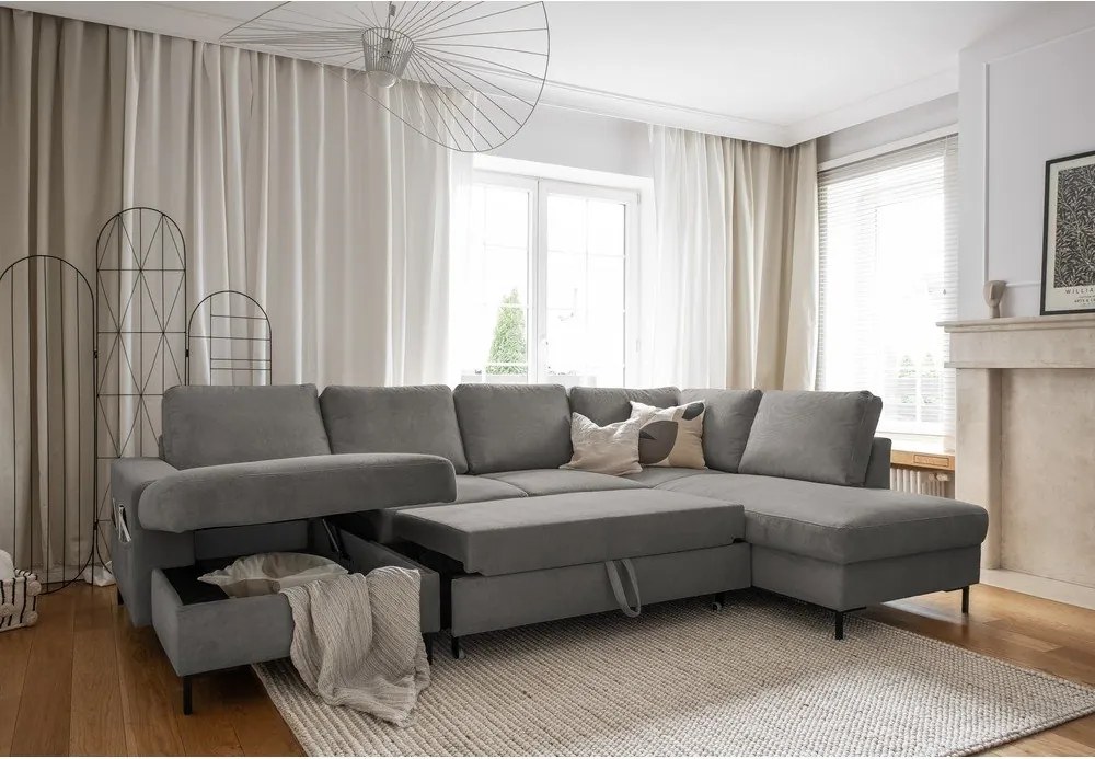 Divano letto in velluto a coste grigio (angolo destro) Lofty Lilly - Miuform