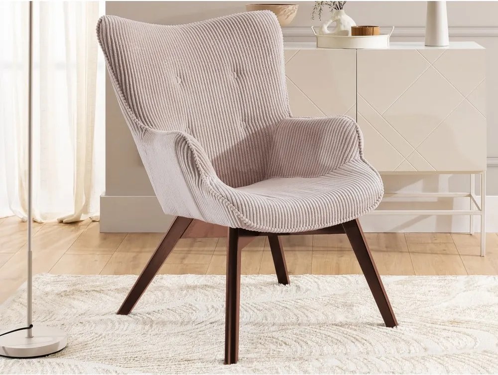 Poltrona rosa chiaro con rivestimento in velluto a coste Niko – Ropez