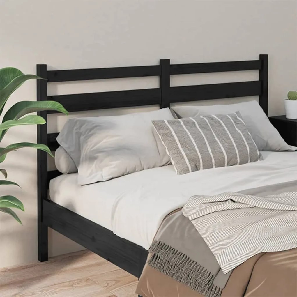Testiera per letto nera 206x4x100 cm in legno massello di pino