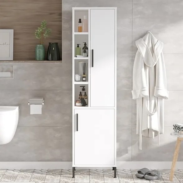 Armadio Da Bagno Multiuso 45x36x174 Con Ante E Vani Aria Bianca