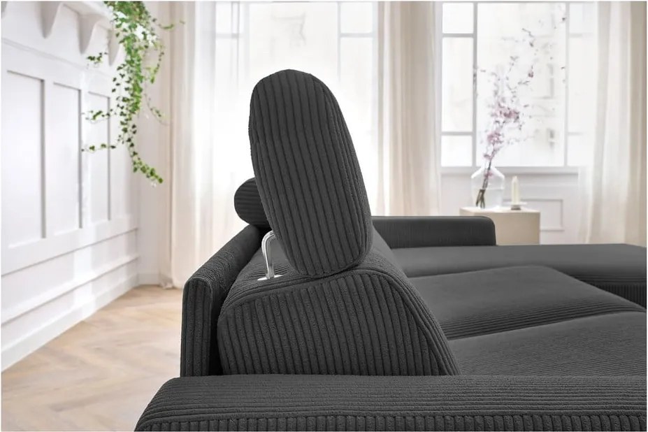 Divano angolare in grigio scuro allungabile (con composizione variabile) con rivestimento in velluto a coste Monaco – Bobochic Paris