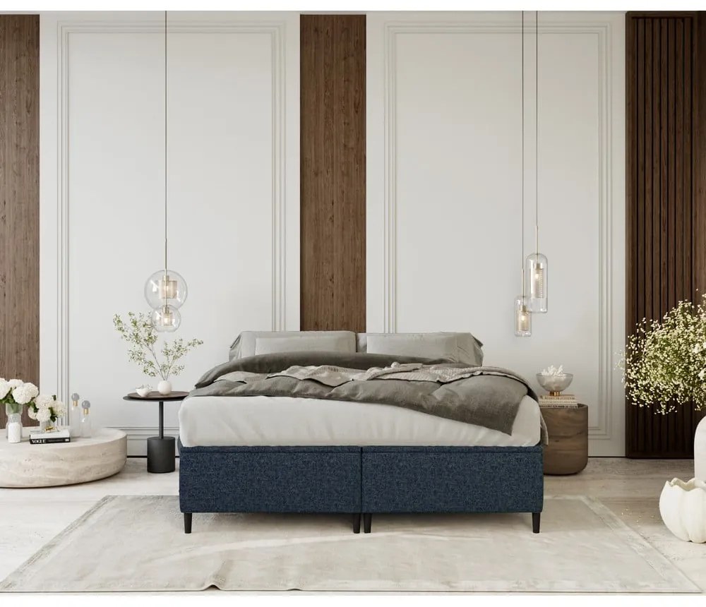 Letto matrimoniale imbottito blu scuro con contenitore 200x200 cm Tate - Maison de Rêve