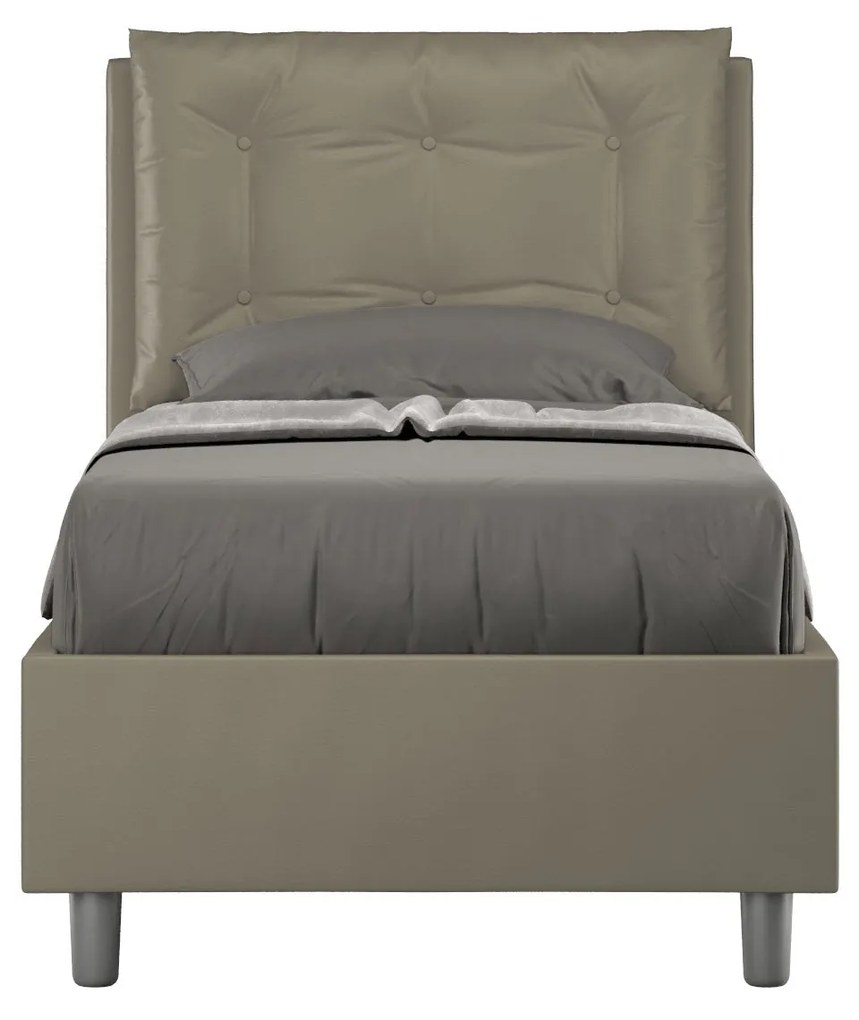 Letto singolo imbottito similpelle Annalisa senza rete, con rete, contenitore, Cappuccino / Contenitore
