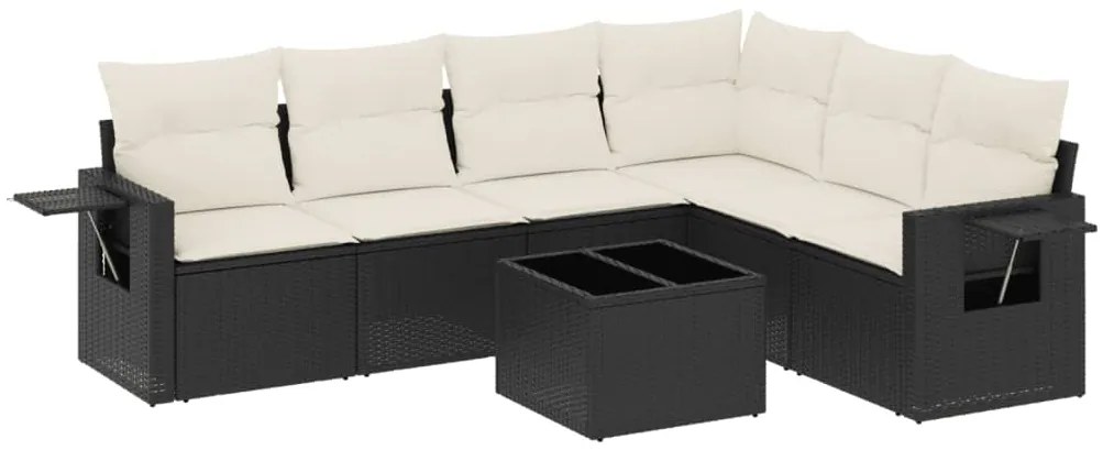 Set divani da giardino con cuscini 7pz nero polyrattan