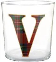 Bicchiere lettera V tartan rosso in vetro 360 ml