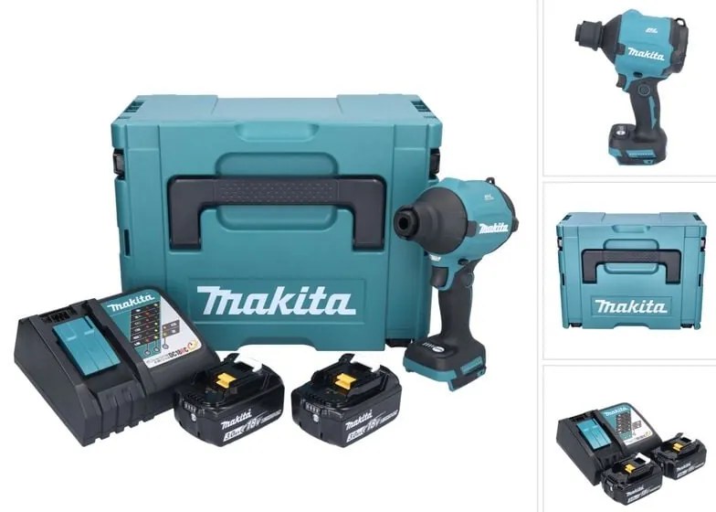 Soffiatore a batteria Makita DAS180RFJ 18V Brushless + 2 batterie da 3,0Ah + caricatore + valigetta Makpac