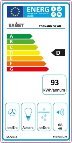 Cappa Sottopensile 60 Cm Potenza Aspirante 280 m3/h Tornado Bianco Samet