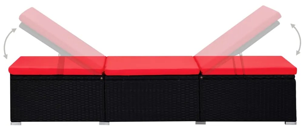 Lettini prendisole con tavolino 3 pz in polyrattan nero