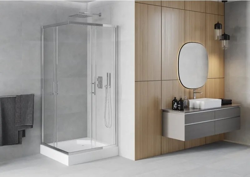 Mexen Rio cabina doccia quadrata 90 x 90 cm, trasparente, cromo + piatto doccia Rio, bianco - 860-090-090-01-00-4510