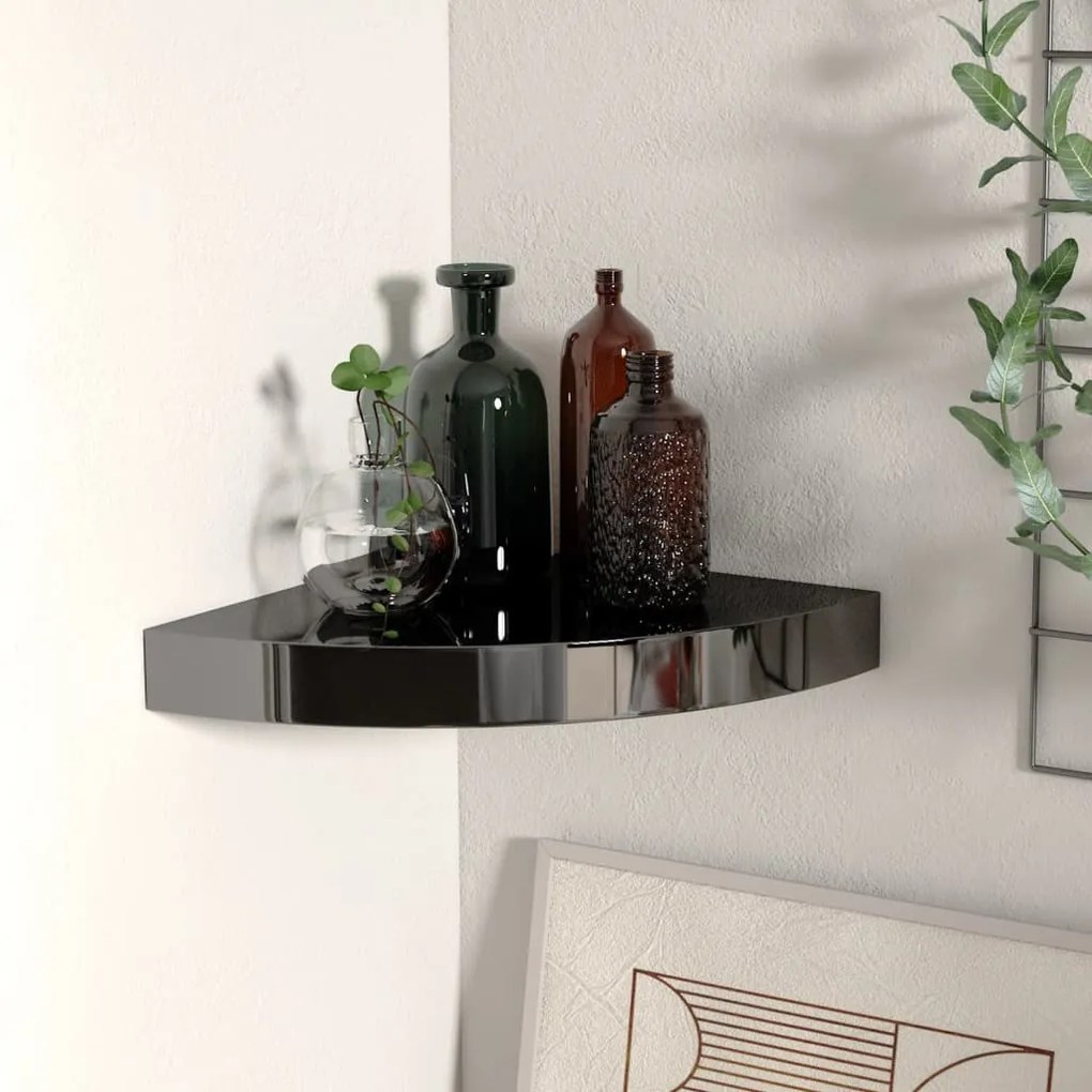 Scaffale Angolare A Parete Nero Lucido 25x25x3,8 Cm İn Mdf /