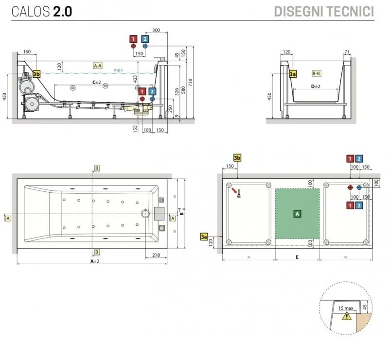 Novellini Calos 2.0 Vasca Idromassaggio Whirpool 170X70 Con Pannelli senza Rubinetto bianca