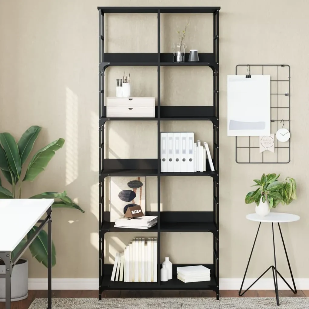 Libreria nera 78,5x33x188,5 cm in legno multistrato