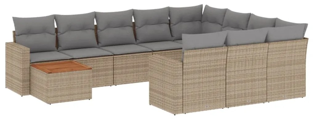 Set divani da giardino 11 pz con cuscini beige in polyrattan