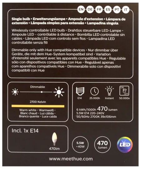 Lampadina LED dimmerabile Philips Hue WHITE E14/5,5W/230V 2700K