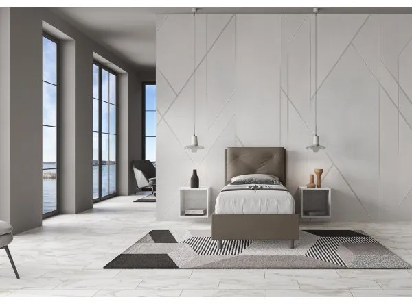 Letto singolo con rete imbottito 80x210 similpelle cappuccino Appia