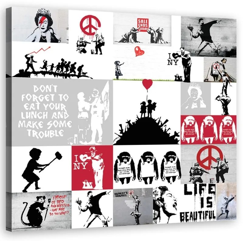 Quadro su tela, Collage di graffiti art di strada banksy  Dimensioni 40x40