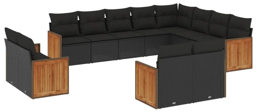 Set divani da giardino 12 pz con cuscini nero in polyrattan