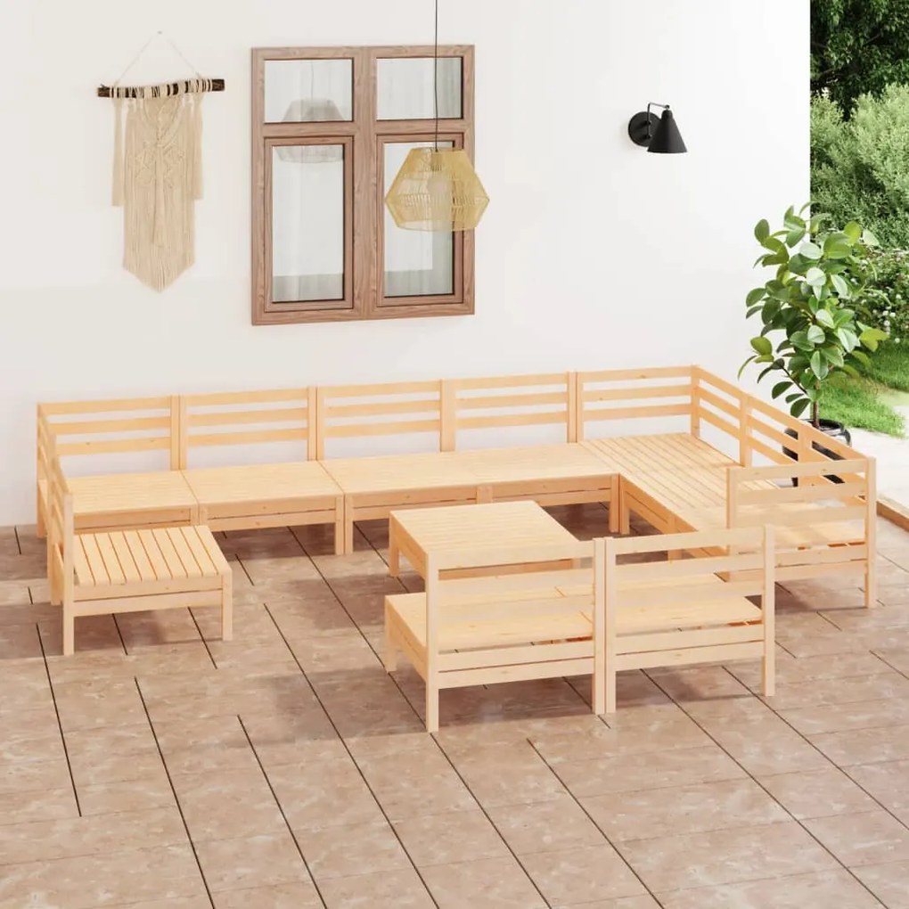 Set Salotto da Giardino 11 pz in Legno Massello di Pino