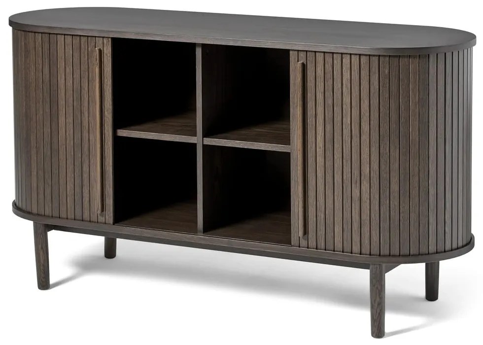 Cassettiera marrone effetto rovere con porte scorrevoli 140x76x45 cm Meta – Unique Furniture