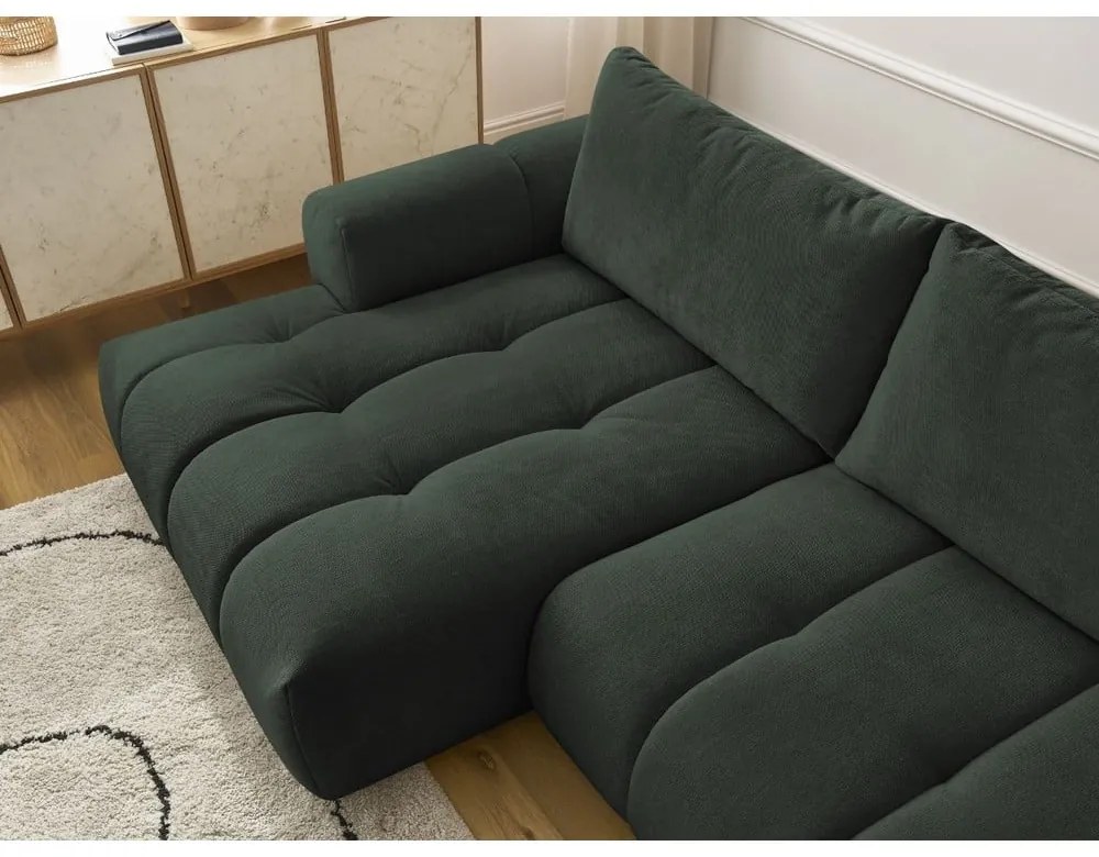 Divano angolare verde allungabile e con contenitore (penisola a sinistra/chaise lounge) con rivestimento in ciniglia Fuji – Bobochic Paris