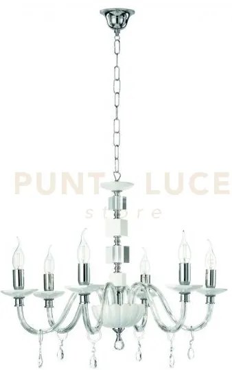 Lampadario livia 6 luci bianco- trasparente e cromo attacco e14 d.70cm