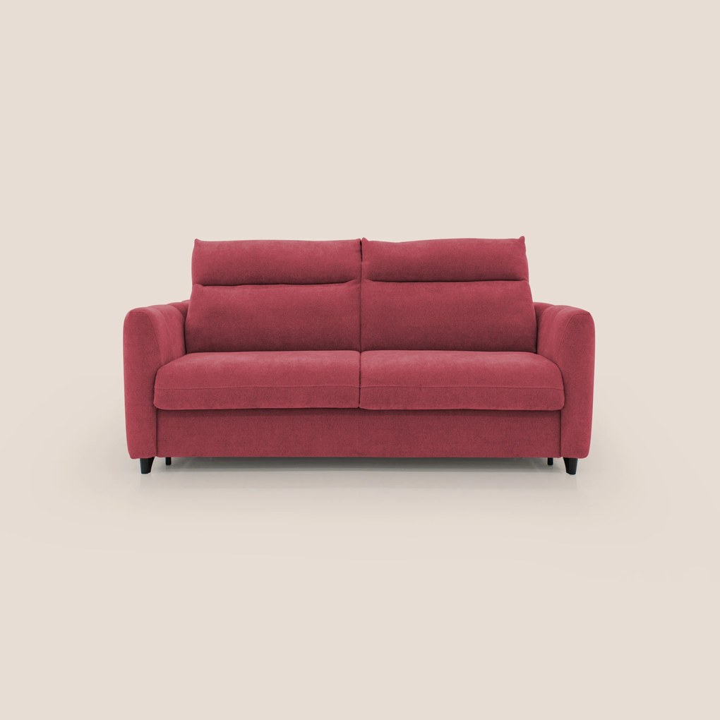 Peonia divano letto scandinavo con materasso H18 cm e morbido e alto schienale in tessuto Bouclé impermeabile T07 rosso