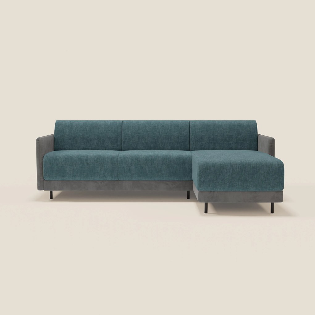 Narciso divano letto angolare con materasso alto 18 cm e penisola contenitore in tessuto bicolore impermeabile T11 e T06