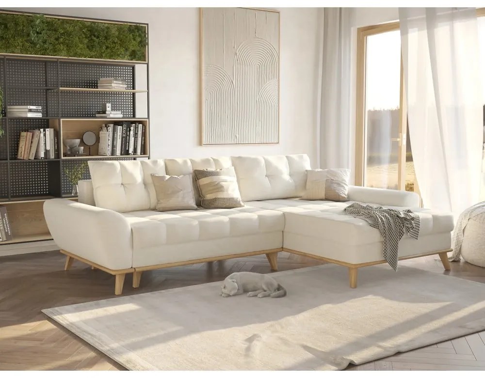 Divano letto angolare crema (penisola a destra) Balitco - Ropez
