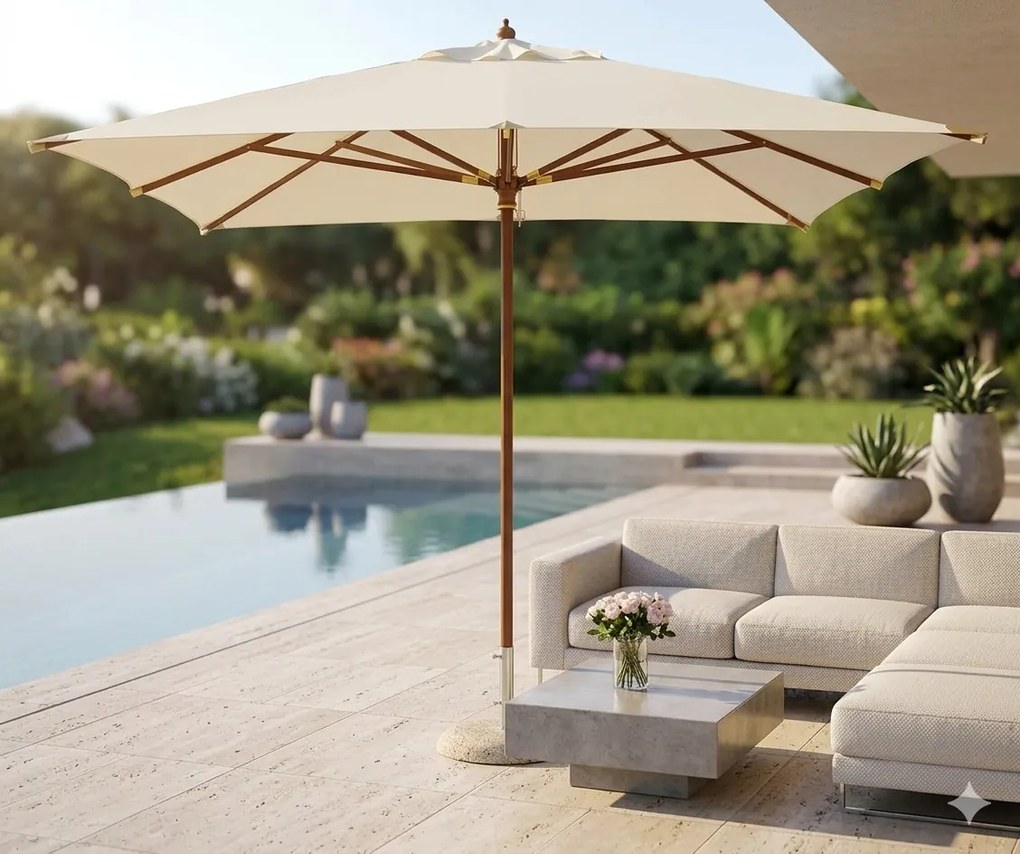 Ombrellone da Giardino 3x3 m Palo Ø48 mm Quadrato Struttura in Legno Vorghini Ecrù...