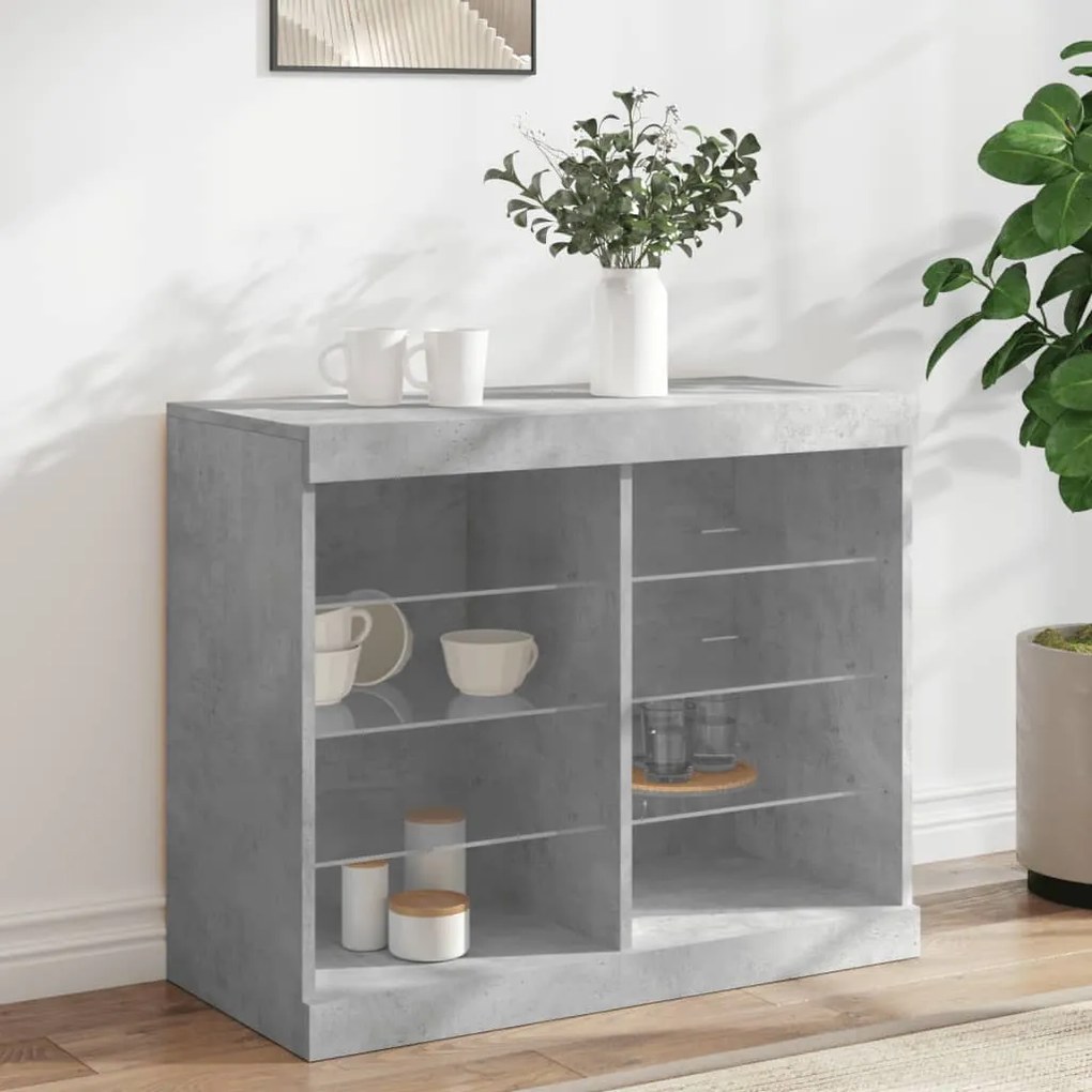 Credenza con luci led grigio cemento 81x37x67 cm