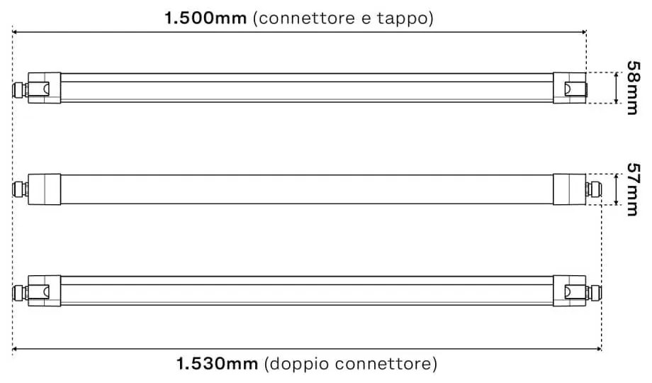 Plafoniera LED Stagna 150cm 48W, 120lm/w, IK08, IP66, CCT Colore Bianco Variabile CCT