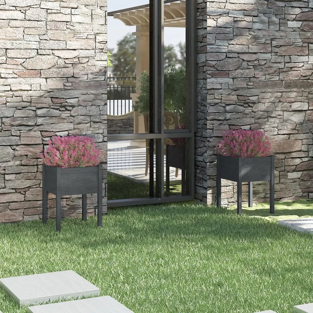 Fioriere Da Giardino 2 Pz Grigie 50x50x70 Cm Massello Di Pino /