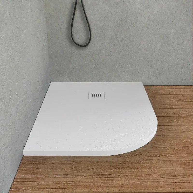 Piatto doccia resina 80x100 semicircolare destro bianco pietra riducibile Loren