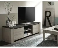 Porta TV moderno 2 ante e vani a giorno, finitura Rovere Grigio con Top effetto Marmo ZLCMARPTV1